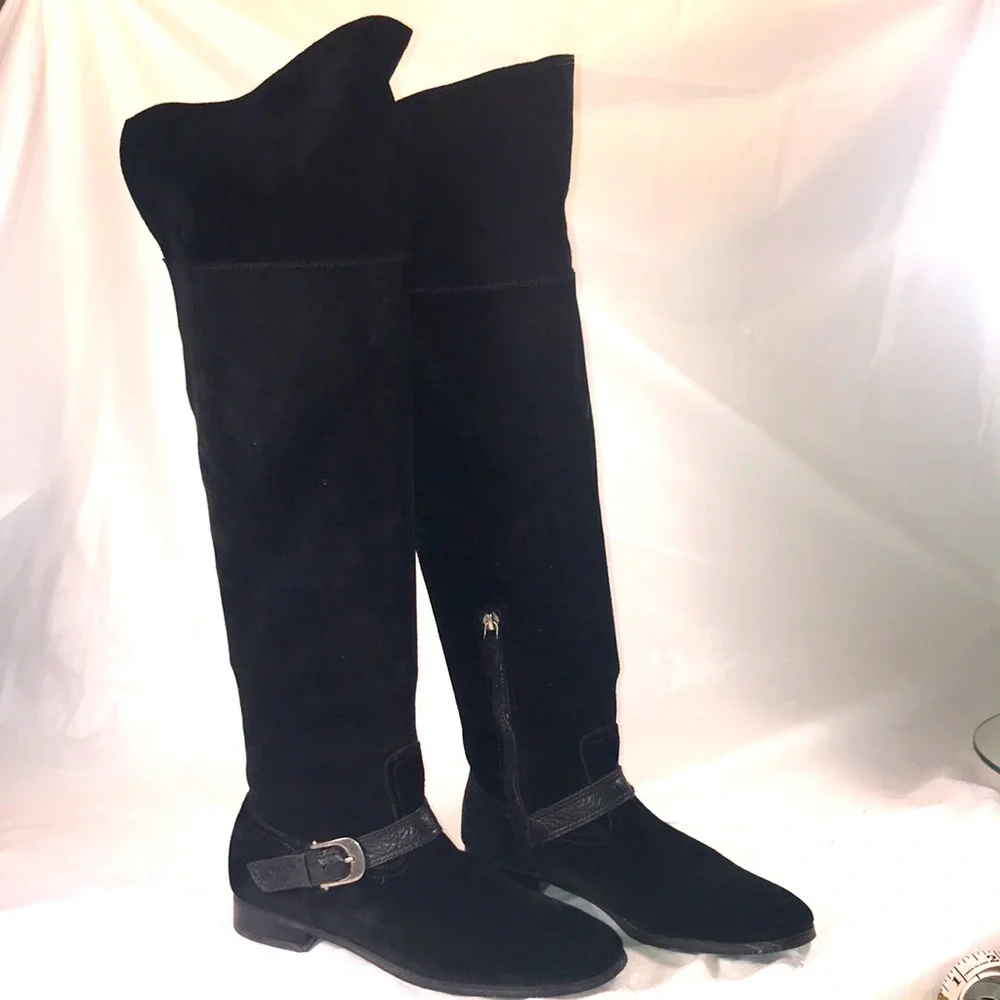Womens Franco Sarto L-Tech Black Suede Over The Knee Moto Witchy Goth style Boot